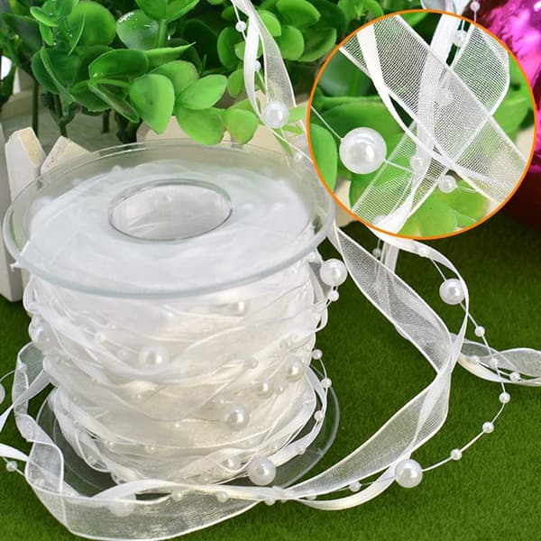 10M Artificial Pearl String, Chiffon Ribbon and Organza Ribbon