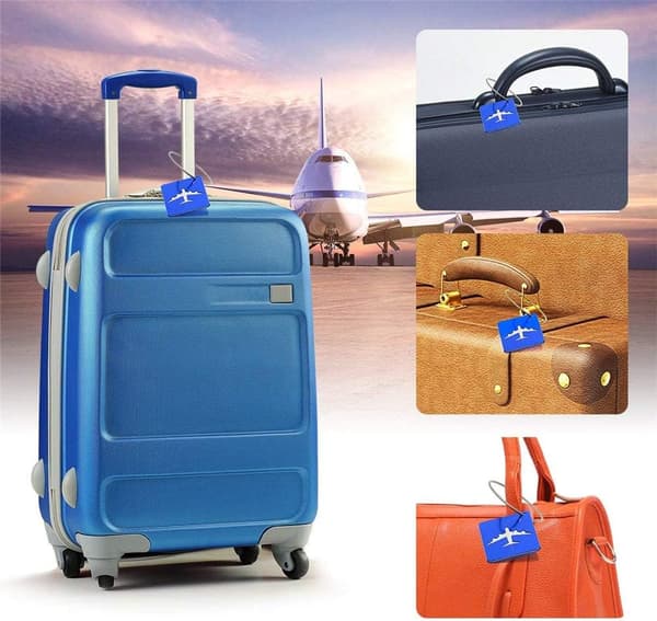6x Flybagageetiket i aluminiumslegering, kuffertmærke med plet