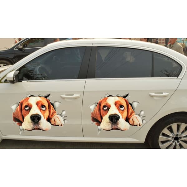 3D Cute Puppy Side Car Stickers Reflective Broken Body Paste Scratch Painting Contribution Cartoon Simulation Wall Window Sticker