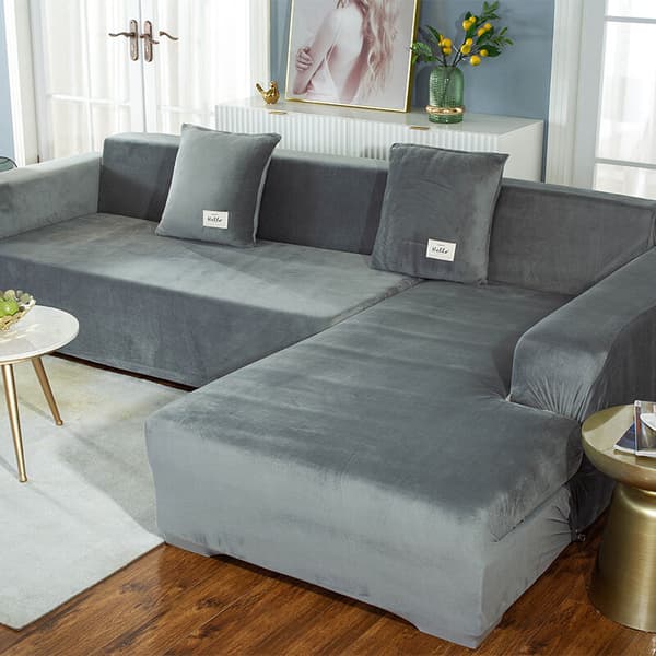 Corner Sofa Cover with Armrests, Stretchy Sofa Cover L-shaped Sofa Protector (L-shaped Corner Sofa, please buy two pieces) - Light Grey Single 90-140cm