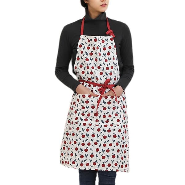 1 Adjustable Cotton Adult Apron with Pockets, Cartoon Cooking Baking Bib, Painting Cherry Pattern Apron