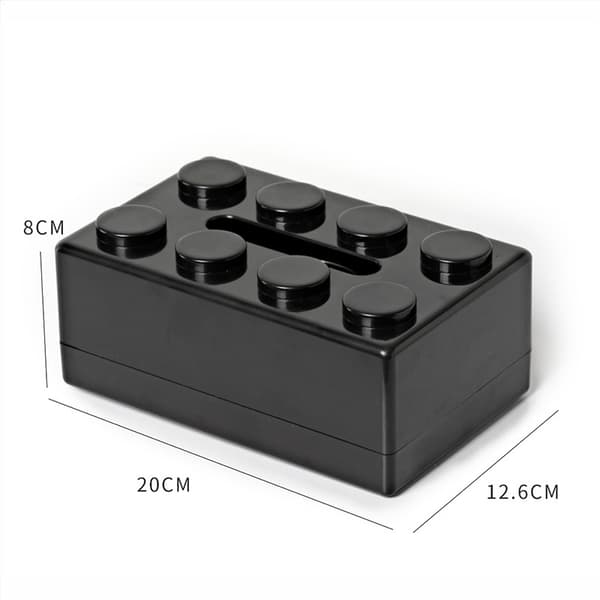 Black Wooden Tissue Box, Rectangular Tissue Box, Building Block Tissue Box with Pull-Out Bottom, Cute Home Decor for Bathroom Living Room