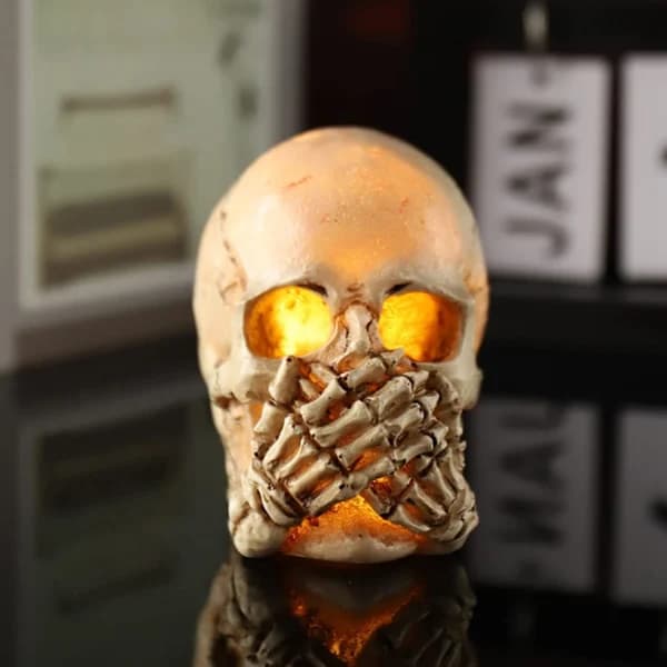 Lysende Hodeskallepynt i Resin, Halloween-dekorasjon