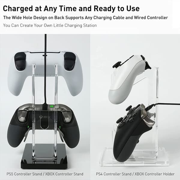 Akryl Spilcontroller Stand - Transparent Dobbelt Gamepad Holder & Organizer Transparent Transparent
