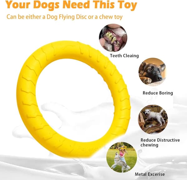 Dog Frisbee, Durable EVA Floating Throwing Disc for Aggressive Chewers, for Training Medium to Large Dogs, Yellow 18 cm