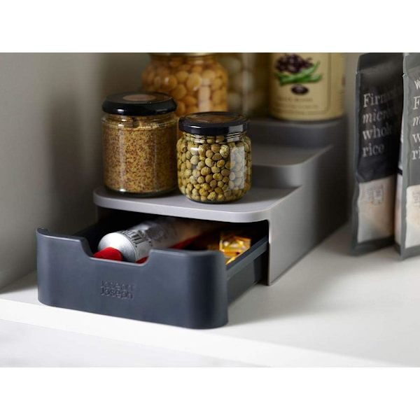 Compact Multi-Tier Kitchen Cabinet Organiser for Pantry Storage and Organisation - Grey