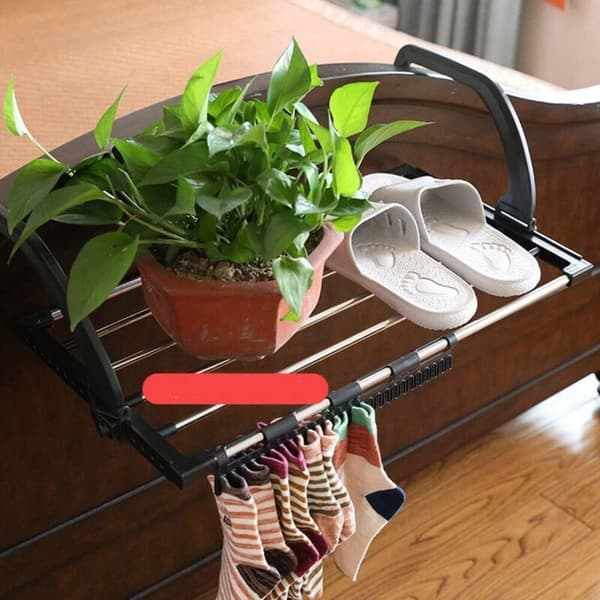 Vægmonteret tørrestativ i rustfrit stål til radiator, balkon, sort