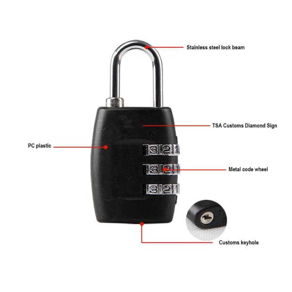 3-digit Combination Padlock TSA Approved Luggage Mini Padlock Gym Security Lock