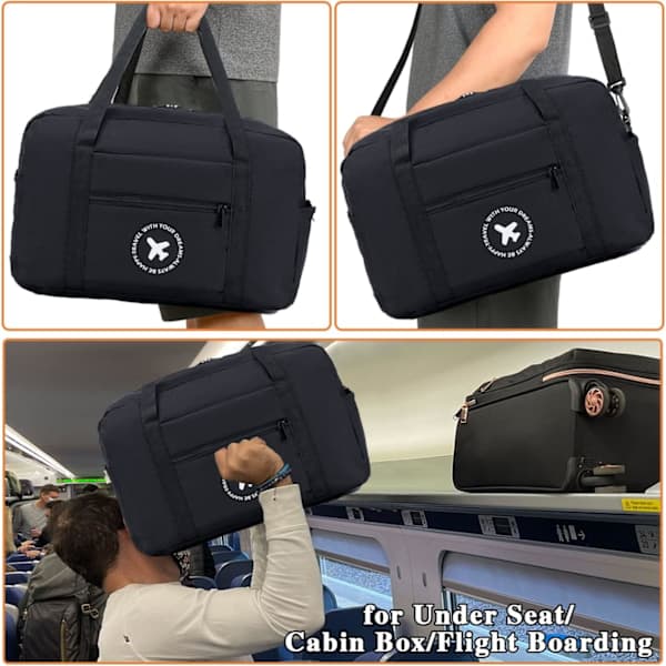 2-pack Cabin Bag 40x20x25 Suitcase Foldable Under Seat Waterproof Weekend Bag Lightweight Carry-on with Shoulder Strap, Black＋Grey