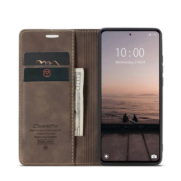 For Xiaomi Redmi Note 12 Pro 5G / Poco X5 Pro CaseMe 013 Multifunksjonelt Horisontalt Flip Lær Telefondeksel [DB] Kaffe