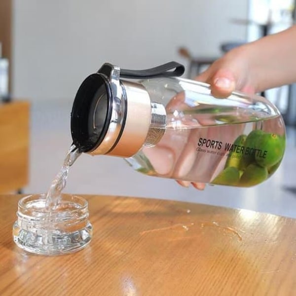 1L Glasflaska - Vattenflaska i glas med neoprenfodral - Dricksflaska i glas med sil i rostfritt stål_qq
