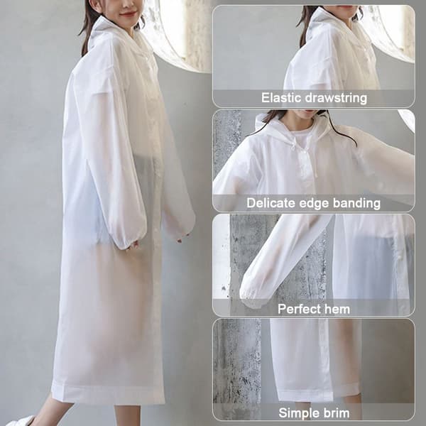 Adult Reusable Ponchos 2-Pack with Hood and Drawstring White KLB