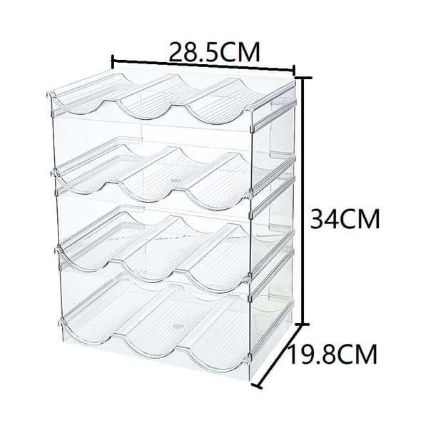 Stackable Bottle Rack with 4 Shelves - 12 Containers - Made of Durable and Transparent PET - For Kitchen, Pantry, Bar (Not Specified)