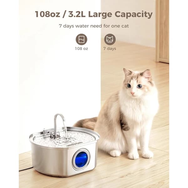 Wireless Pet Water Fountain 3.2L with Motion Sensor & Water Window