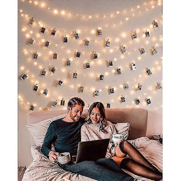 10m 100 LED-valoa 50 valokuvapidikkeellä, lämmin