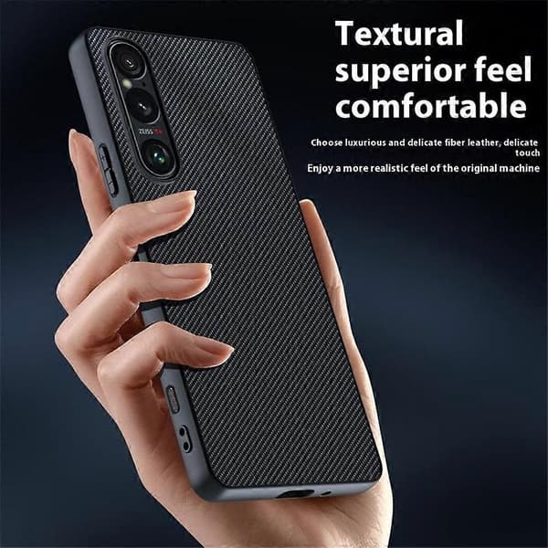 Til Sony Xperia 1 VII Cover Læder + PC Hårdt Telefoncover Kulfibertekstur - Kulfiber Sort