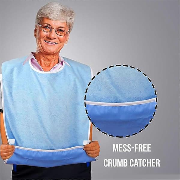Adult Bib with Pockets Reusable Elderly Feeding Aid Unisex