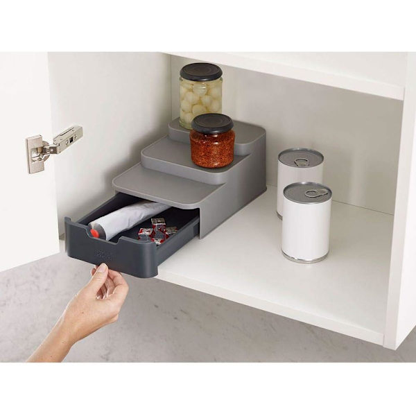 Compact Multi-Tier Kitchen Cabinet Organiser for Pantry Storage and Organisation - Grey