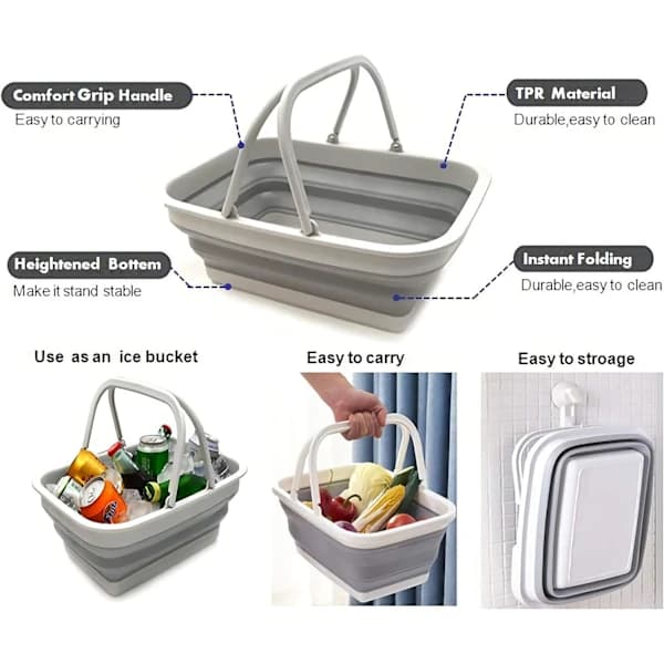 NA/Foldable Basket with Handle - Portable Outdoor Picnic Basket/Picnic Spot - Foldable Shopping Bag - Space-Saving Storage Box