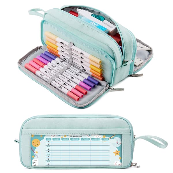 Pencil Case with 4 Compartments, Large Capacity Pencil Pouch Green green