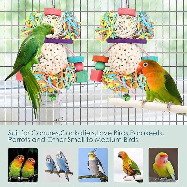 Fuglelegetøj Conure Legetøj Hængende Naturlige Sola Bolde Næb Tygge Riv Foder Legetøj til Papegøjer, Nymfeparakit, Conure 2 stk.