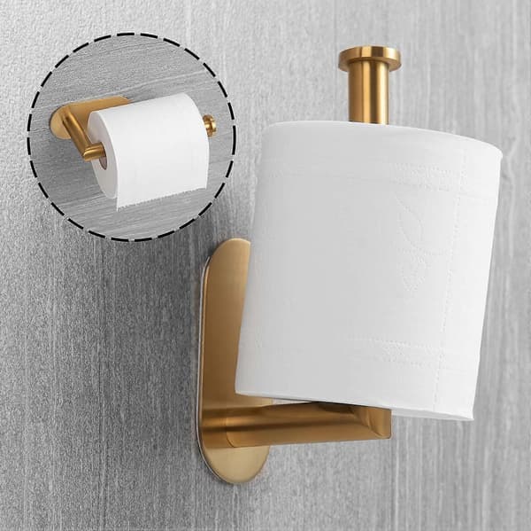 1 stk. Selvklæbende Toiletpapirholder, Rustfri Toiletpapirholder til Badeværelse og Køkken Børstet Messing 8,5*5*17,5cm [DB]