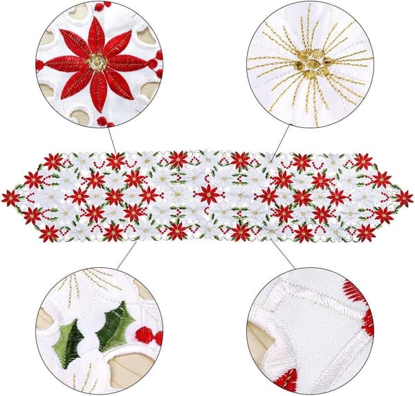 Julbroderte bordløpere Julestjerne Holly Leaf Ta
