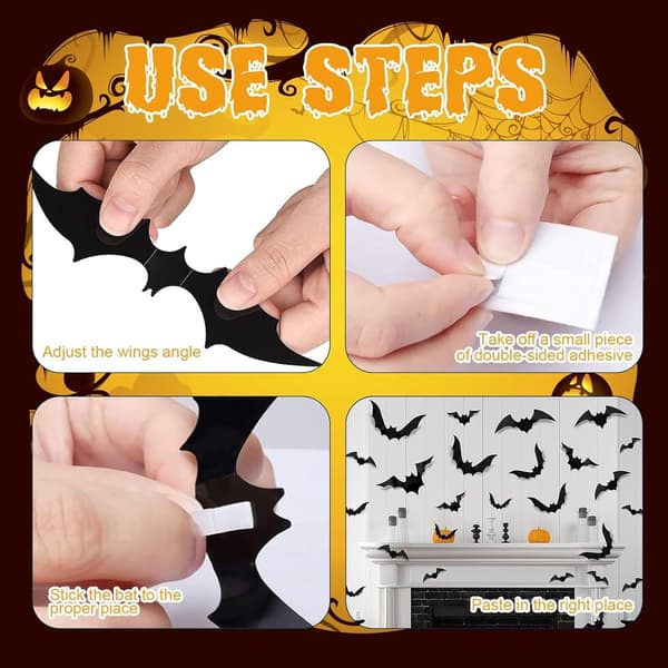 72 Pcs - Bat Decals - Decorative Bat Stickers - Halloween Decoration