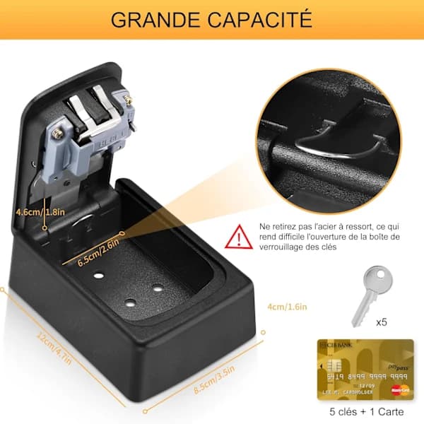 Wall Mounted Key Lock Box with 4-Digit Combination, Weatherproof Large Capacity for Home, Garage, Airbnb, Black