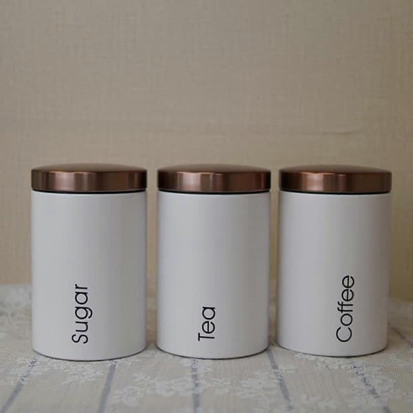 3 eleganta förvaringsburkar för te, socker och kaffe med lock svart (FMY) A-White 3st A-White 3Pcs
