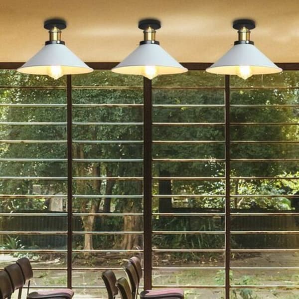 Cham 30cm Paraplyhatt Design Taklampe Retro Industriell E27 Metall Lysekrone Hvit – Hvit??