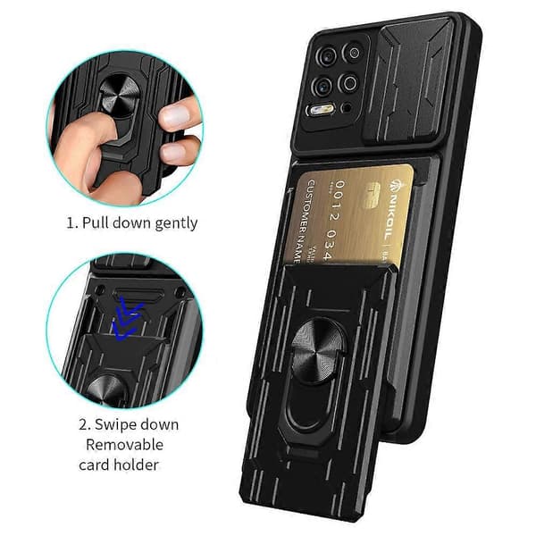 Til Motorola Moto G100 Skydbart Camshield TPU+PC Telefoncover med Kortplads [DB]
