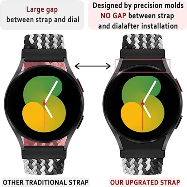 Gapless rem til Samsung Galaxy Watch 4/5/6 44mm 40mm 4 Classic 46mm Flettet Single Loop Sort