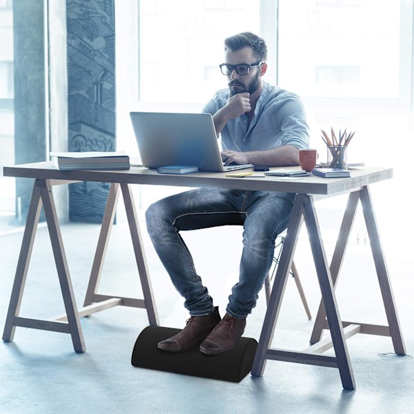 3-i-1 Ottoman Skrivbordsfotstöd - Ergonomiskt Fotstöd, Knästöd och Pall, (med Halkfri Yta/Tvättbart Överdrag) Svart black Cloud Mesh