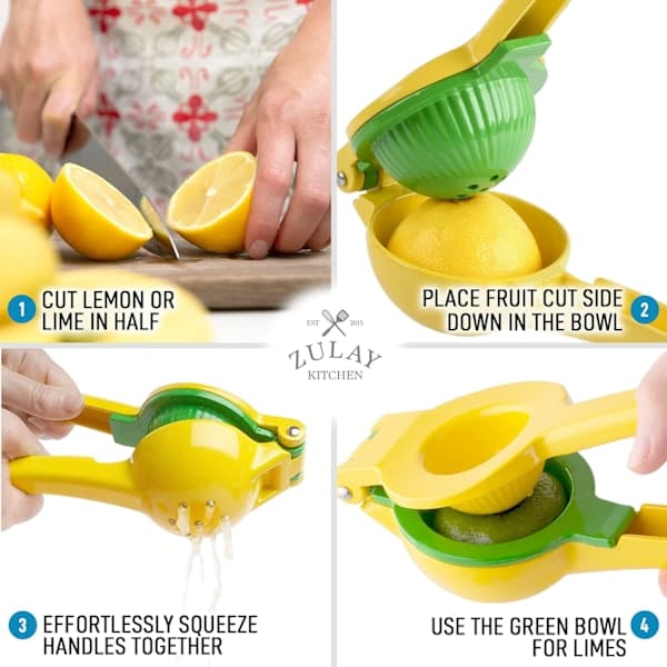 Metallic 2-in-1 Lemon and Lime Squeezer - Hand Press for Lemon - Manual Citrus Juicer for Maximum Extraction