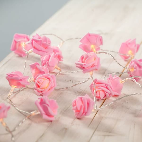 Batteridrevne eventyrlys med 20 varmhvite LED-rosa blomster