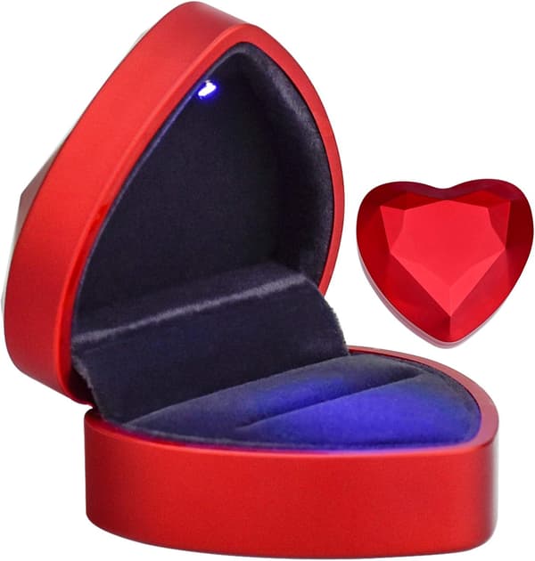 Velvet Ring Box, Heart-shaped Ring Box with LED Light Jewelry Box
