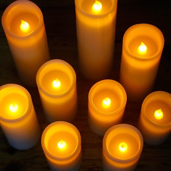 Battery-operated Flameless Candle Set with 9 Real Wax Pillars, Decorative LED Candles with Remote Control and Timer