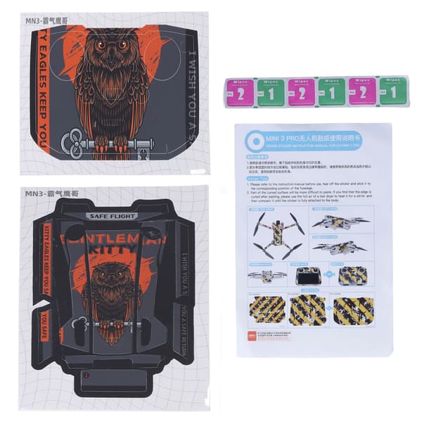 Drone Sticker Protective Decorative PVC Anti-scratch Colorfast Pattern RC Sticker for Mini 3Pro Cool Owl Pattern