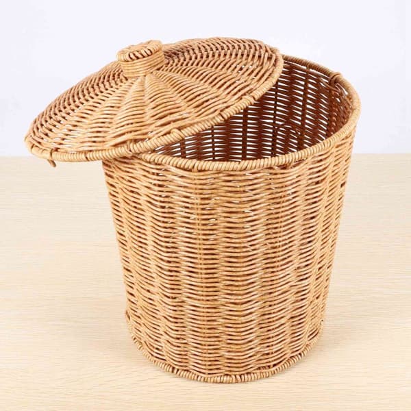 Woven Basket Round Rattan Container with Lid Planter Basket Storage Baskets