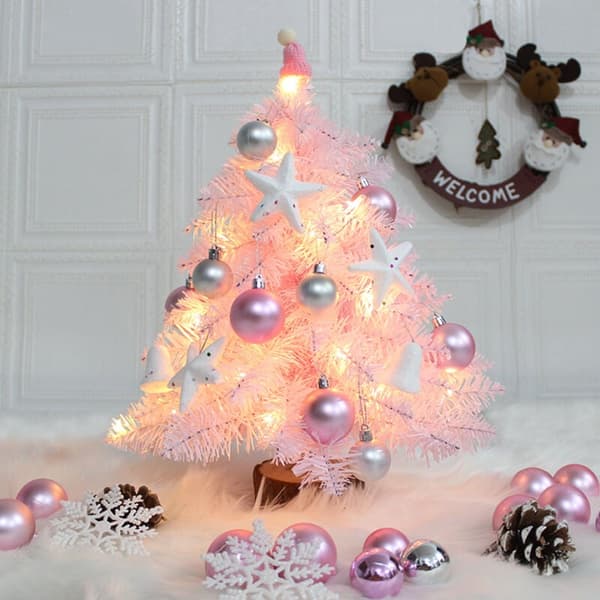 Mini Pink Artificial Christmas Tree with LED Lights and Glitter Balls for Christmas Tree Wedding Decoration (Pink) 45cm