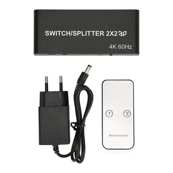 HD Multimedia Interface Switcher 2 in 2 ut 4K HD Multimedia Interface Splitter för PC-projektor TV 100‑240V EU-kontakt