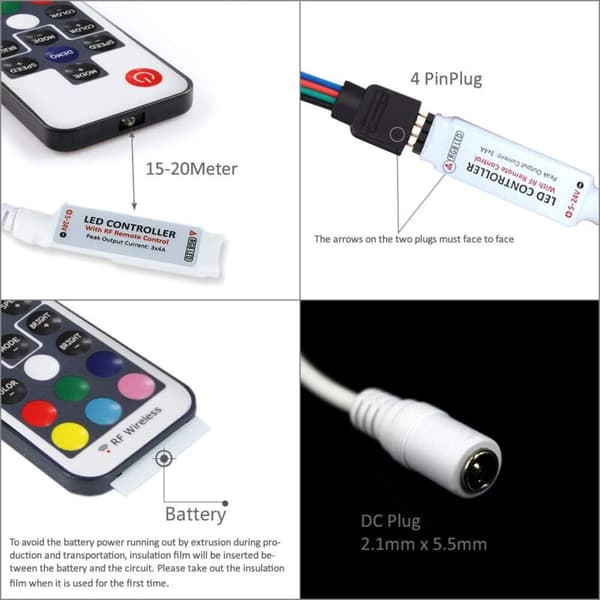 UltraBright RF-fjernkontroll 17 knapper trådløs fjernkontroll, 5V/12V/24V 12A minikontroller for RGB LED-stripe
