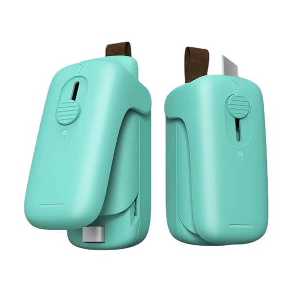 1 STK (hvid med batteri) Mini Sealer, 2 i 1 Mini Poseforsegler Ba