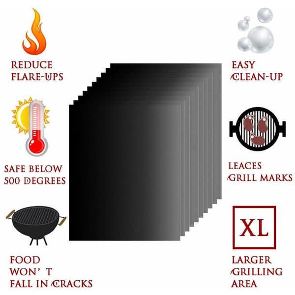 10-pack teflongrillmattor som tål upp till 500°F för grillning.