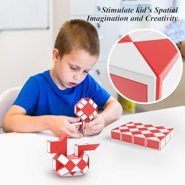 1 Pack (Red) Magic Snake with 48 Blocks, Magic Snake Cube Twist P
