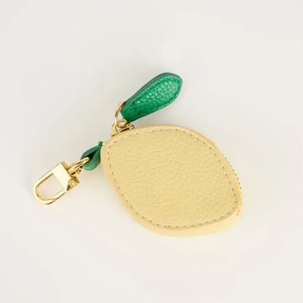 Citronformad myntväska med nyckelring, miniplånbok, gul och grön, söt modeaccessoar