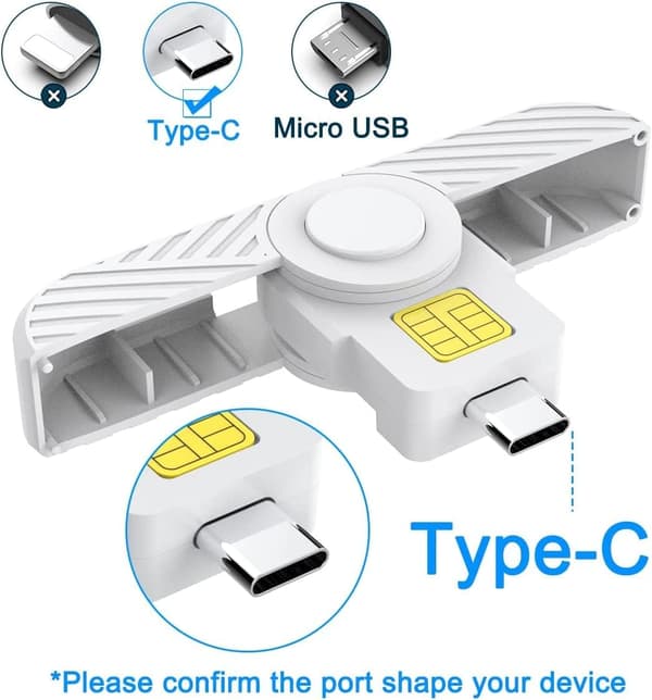 CAC Typ C-läsare, DOD Militär USB C Common Access CAC-kortläsare, USB Smartfold Typ C Smartkortläsare PIV CAC-läsare kompatibel med Windows,
