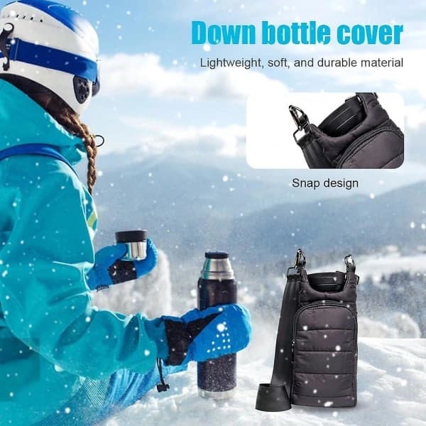 Water Bottle Bag with Shoulder Strap | Quilted Water Bottle Holder & Strap | Stylish Puffer Water Bottle Bag Silver
