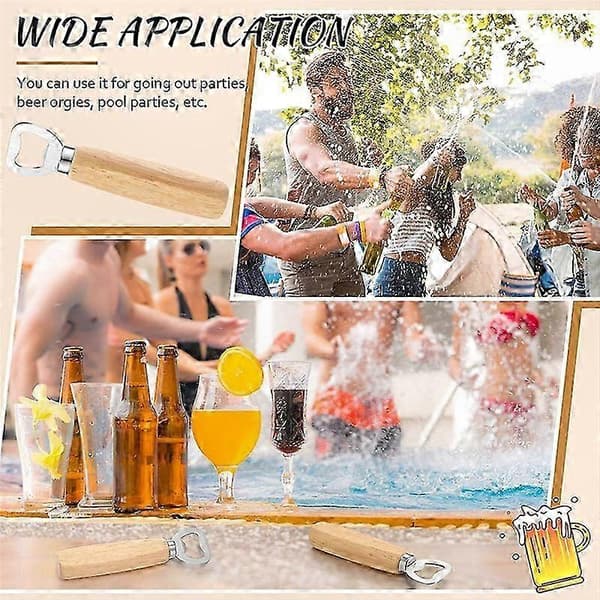 20-pack Ölflasköppnare i trä med rostfri kant för bartending, lämplig för vin- och ciderflaskor